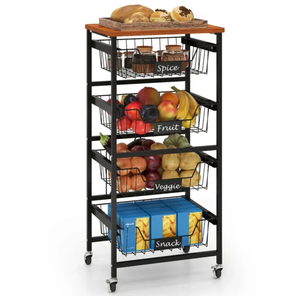 5-Planken Keuken Opslag Trolley Mobiele Trolley Met Uittrekbare Manden En DIY Krijt Labels Snack Opslag Trolley Rollende Fruit En Groente Trolley