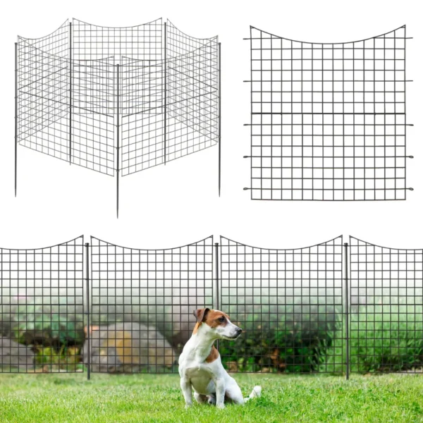 5 Stuks Decoratief Tuinhek 98 Cm Hoog Metaal Dierenbarrière Voor Honden Decoratieve Omheining Vijverhek Roestvrij Zwart