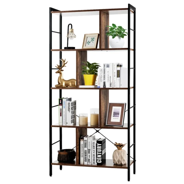 5 Tier Boekenkast Metalen Frame Boekenkast Staand Hout 74 X 30 X 154,5 Cm Bruin
