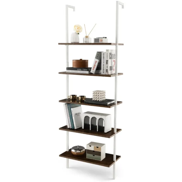 5-Tier Ladder Plank Muur Plank Met Stalen Structuur Elegante Boekenkast Open Opslag Planken Grote Bloem Stand Voor Kantoor Woonkamer