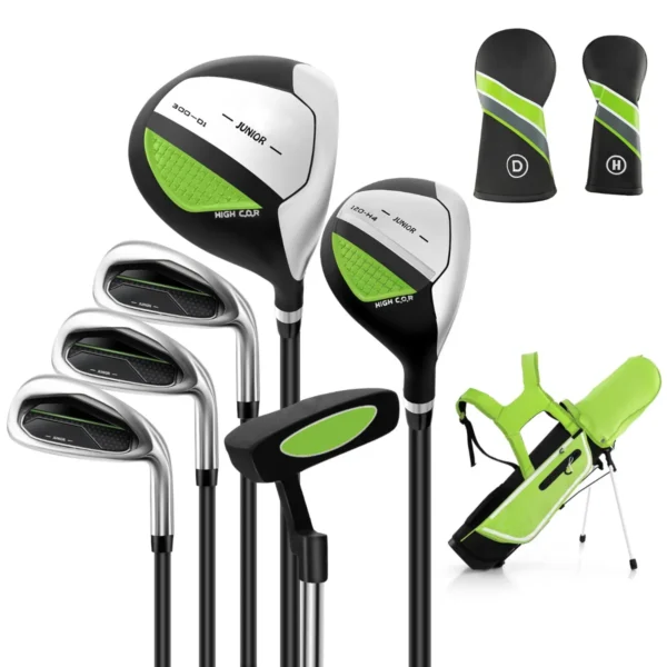 6-Delige Kindergolfclubset Met Golftas En Regenhoes Complete Golfset Incl. 7/9/S Ijzer 1 Driver 4 Hybride Putter Groen