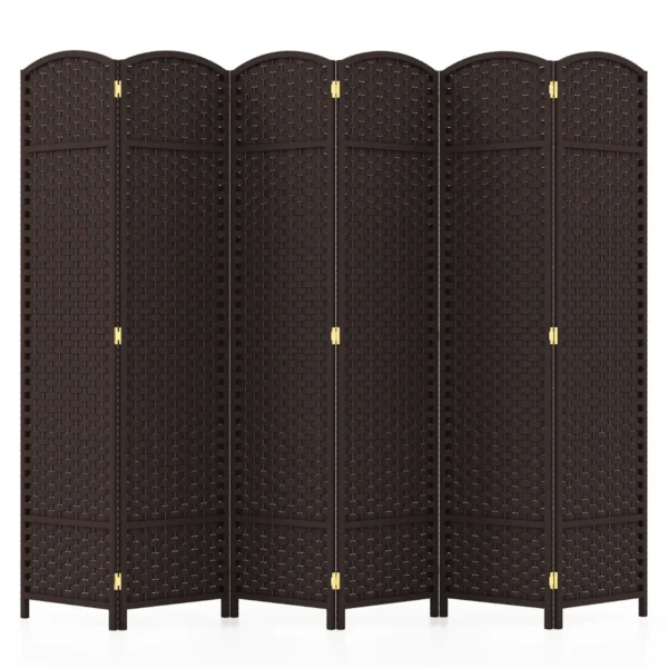 6-Delige Opvouwbare Scheidingswand 170 Cm Hoog Privacyscherm Met Handgeweven Textuur En Massief Houten Frame Bruin