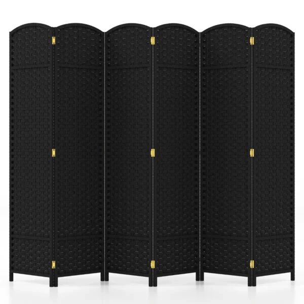 6-Delige Opvouwbare Scheidingswand 170 Cm Hoog Privacyscherm Met Handgeweven Textuur En Massief Houten Frame Zwart