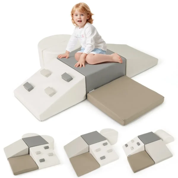 6-delige Schuimklimblokken Set Kruipspeelgoed Zachte Bouwstenen Met Klimstenen Grote Speelblokken Voor Baby’s Wit