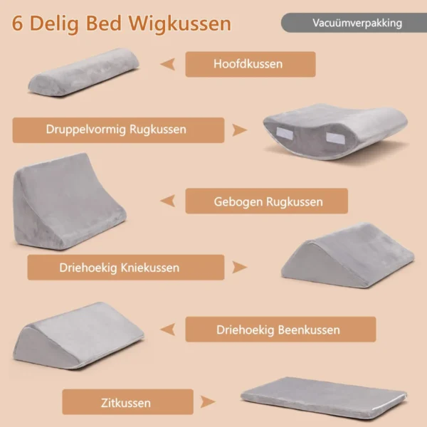 6 Stuks Bed Wigkussen Traagschuim Vulkussen Set Met Comfortabel En Verstelbaar Rug Steunkussen