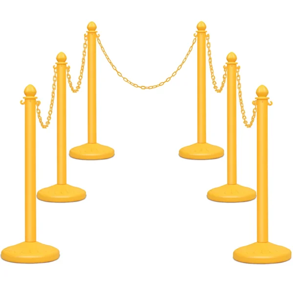 6 Stuks Kunststof Kettingpalen Set Menigte-Control Kettingpalen Met 5 Afneembare Kettingen Veiligheid Barrière Palen Geel
