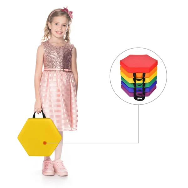 6 Stuks Zeshoekige Vloerkussens Voor Kinderen Kleurrijke Zachte Peuter Vloerkussens Met Handgrepen 5cm Schuimvulling Regenboogkleuren