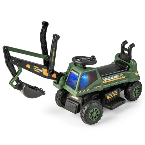 6 V Graafmachine Voor Kinderen Met Draaibare En Verstelbare Schep Elektrische Graafmachine Met Ledverlichting Muziek En Claxon Groen