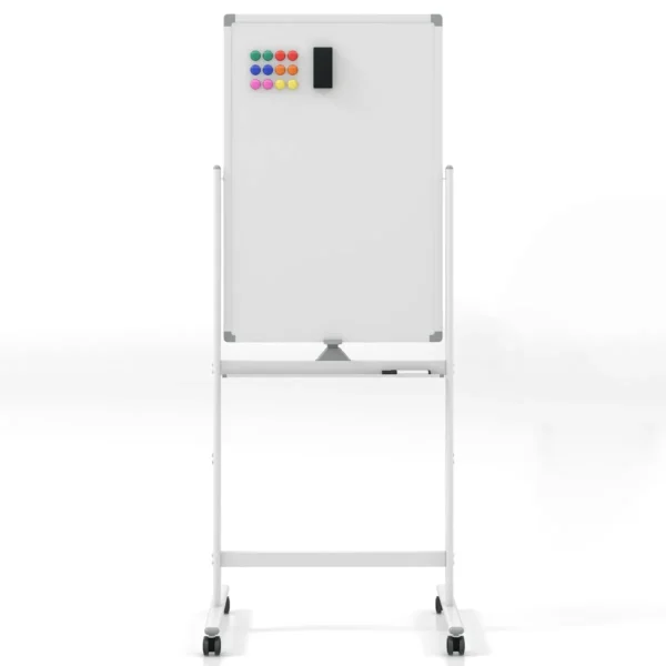 60 X 90 Cm Dubbelzijdig Mobiel Whiteboard In Hoogte Verstelbaar Magnetisch Whiteboard Met Wieltjes Standaard En Pennenbakje (Wit)