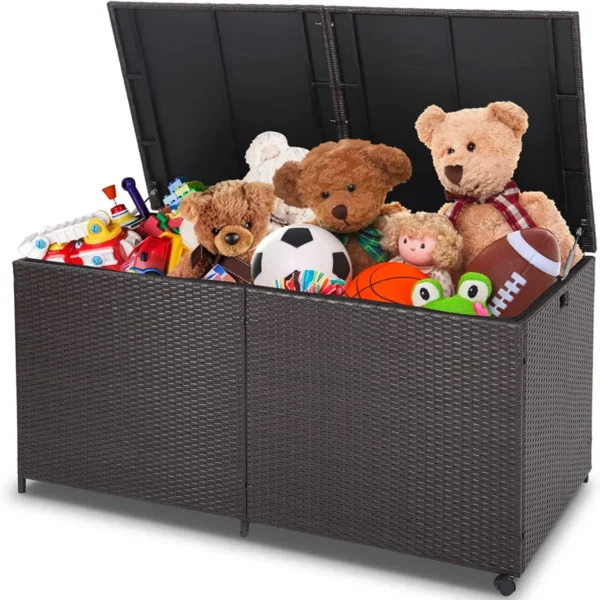 662 L Terrasopbergbox Bruin Gemengd Rotan Buitenopbergbak Met Rits En 2 Universele Wielen