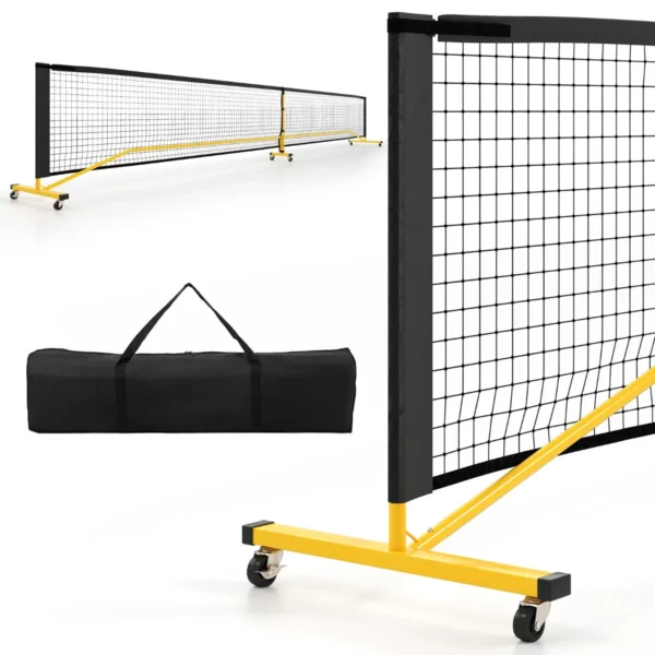 674,5 Cm Draagbaar Pickleballnet Sterk PE Outdoor Badmintonnet Met 6 Vergrendelbare Wielen Metalen Frame Draagtas Voor Binnen/Buiten