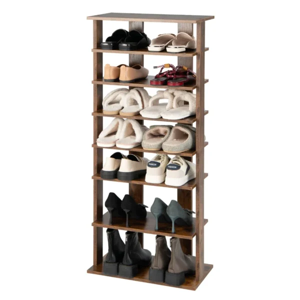 7-Niveaus Dubbele Rij Schoenenrek Verticale Houten Schoenorganizer Schoenenopslag 47 X 25,5 X 110 Cm Rustiek Bruin