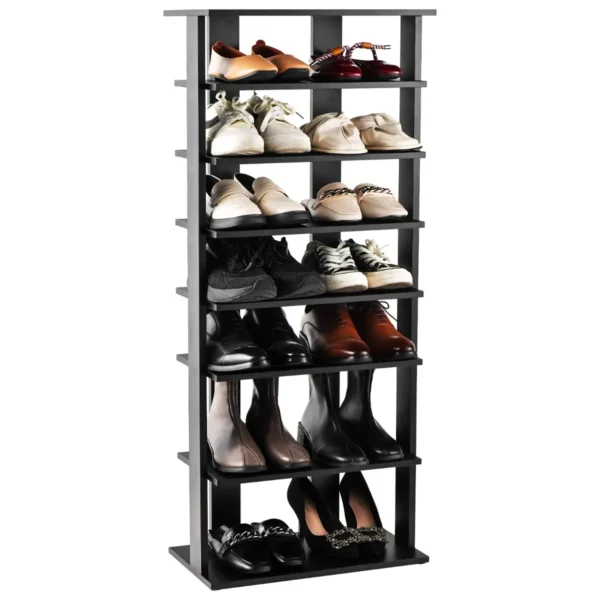 7-Niveaus Dubbele Rij Schoenenrek Verticale Houten Schoenorganizer Schoenenopslag 47 X 25,5 X 110 Cm Zwart