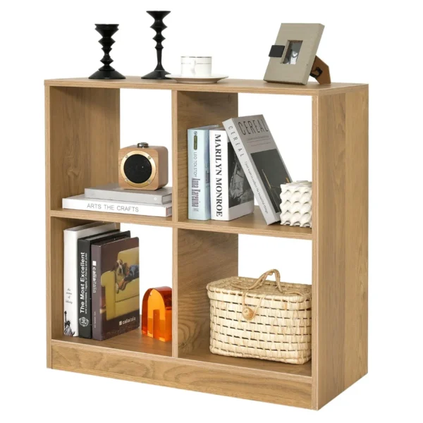 73 X 33 X 75cm Boekenkast 3-Level Opbergplank Met 4 Open Compartimenten Houten Opbergkubus Voor Woonkamer Studeerkamer-Natuur