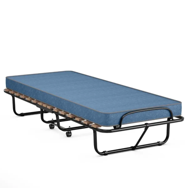 80 X 190 Cm Logeerbed Met Matras Van Traagschuim Inklapbaar Eenpersoonsbed Stabiel Metalen Bed Gemaakt In Italië (Blauw)