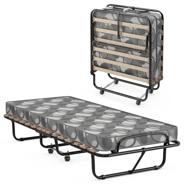 80 X 190 Cm Logeerbed Met Matras Van Traagschuim Inklapbaar Eenpersoonsbed Stabiel Metalen Bed Gemaakt In Italië-Grijs