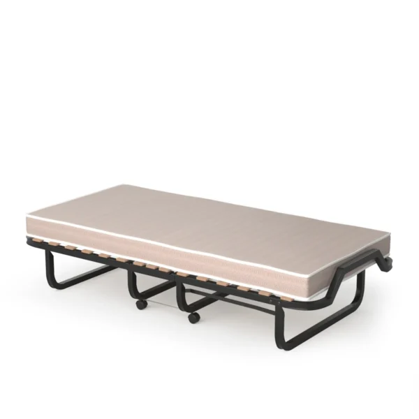 80 X 200 Cm Opvouwbaar Bed Met Traagschuim Matras Opklapbaar Metalen Gastbed Slaper Gemaakt In Italië Beige+Zwart