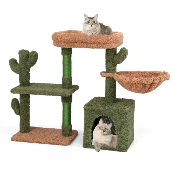 81 Cm Hoge Moderne Kattenboom Groene Cactus Kattentoren Zitstok Hangmat Sisal Krabpalen Afwasbaar Kussen Voor Binnenkatten