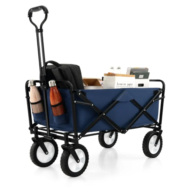 82 L Opvouwbare Trolley Stevige Trolley Met Verstelbare Handgreep En Bekerhouder Handige Trolley Voor Tuin-Donkerblauw