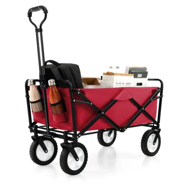 82 L Opvouwbare Trolley Stevige Trolley Met Verstelbare Handgreep En Bekerhouder Handige Trolley Voor Tuin-Rood