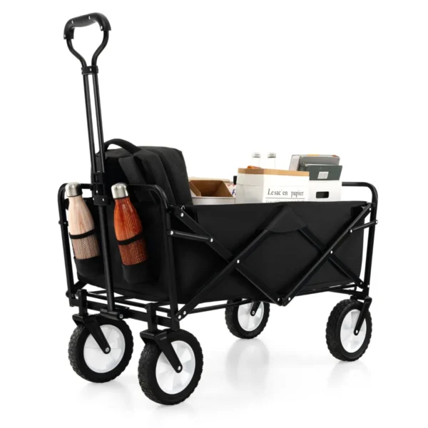 82 L Opvouwbare Trolley Stevige Trolley Met Verstelbare Handgreep En Bekerhouder Handige Trolley Voor Tuin-Zwart