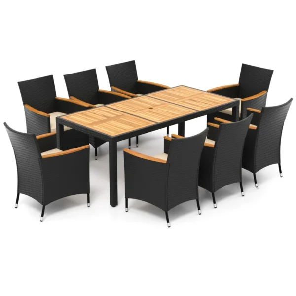 9-delige Tuinmeubelset Voor 8 Personen Loungeset Met Zitkussens Eettafel Met 8 Rotan Stoelen Voor Tuin Zwembad Terras