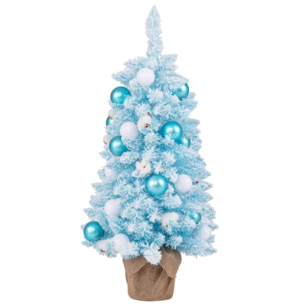 90 Cm Mini Kunstkerstboom Voorgedecoreerde Kerstboom Met 12 Kerstballen Van Natuurlijk Katoen 24 Decoratieve Kerstballen-Blauw