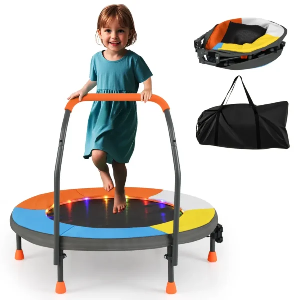 90 Cm Mini-Trampoline Voor Kinderen Met Verlichting Opvouwbare Trampoline Voor Binnen Buiten Met Schuimrubberen Handvat