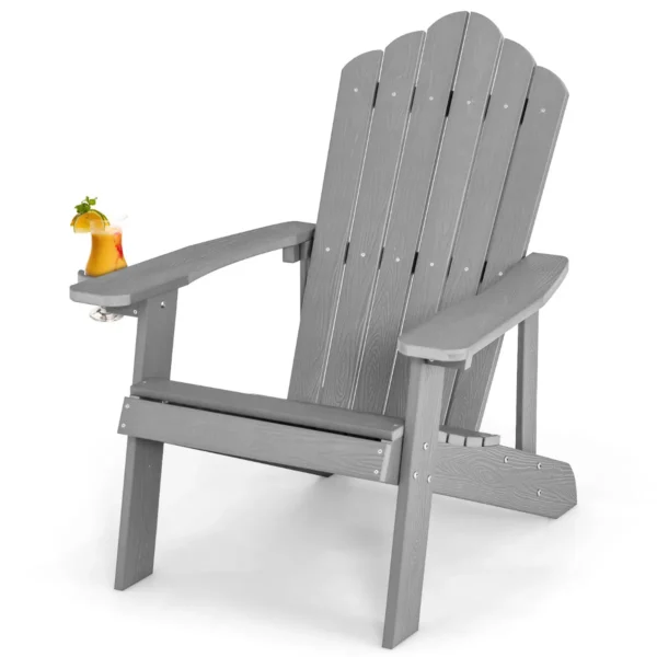 Adirondack Stoel Met Bekerhouder Weerbestendige Tuinstoel Tuinstoel Van Kunststof Outdoorstoel 170 Kg (Lichtgrijs)