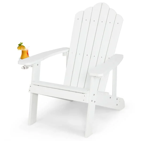 Adirondack Stoel Met Bekerhouder Weerbestendige Tuinstoel Tuinstoel Van Kunststof Outdoorstoel 170 Kg (Wit)