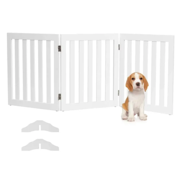 Afsluitrooster Voor Honden 60 Cm Hoog Beschermrooster Hout Traphek Hondenafsluitrooster Flexibel Deurbeschermingsrooster (3 Panelen, Wit)