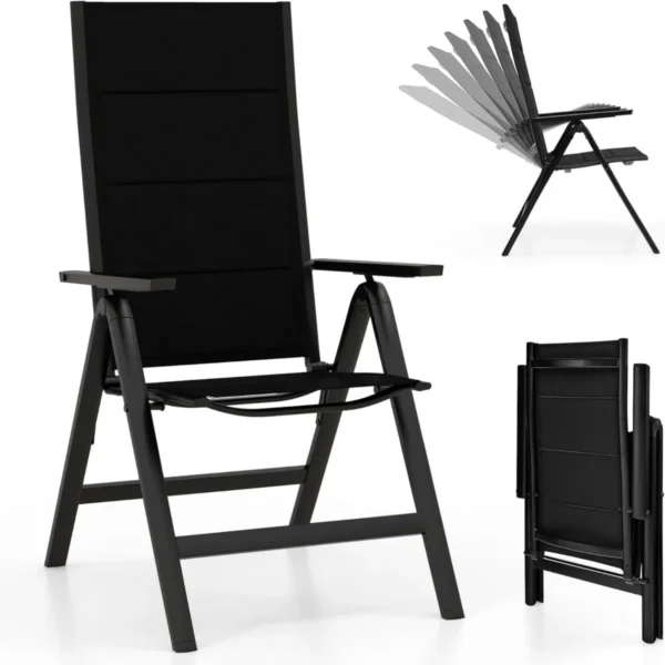 Aluminium Tuinstoel Weerbestendige Klapstoel Met 7-Voudig Verstelbare Rugleuning Inklapbare Gevoerde Balkonstoel Terrasstoel