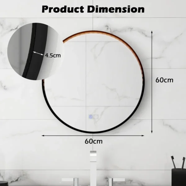 Anticondens Badkamerspiegel Met Variabele Intensiteit Ronde Spiegel 60 X 60 Cm 3 Kleuren Geheugenfunctie Voor Badkamer Woonkamer Hal
