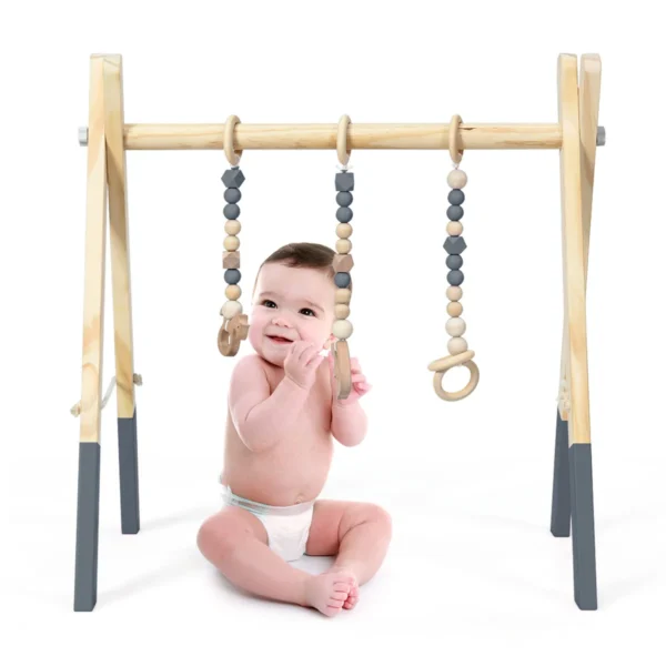 Baby Gym Baby Speeltoestellen Trapeze Speelboog Houten Speelgoed Activiteitencentrum Met 3 Kinderspeelgoed-Grijs