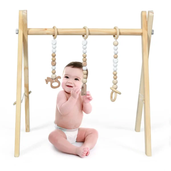 Baby Gym Baby Speeltoestellen Trapeze Speelboog Houten Speelgoed Activiteitencentrum Met 3 Kinderspeelgoed - Natuur