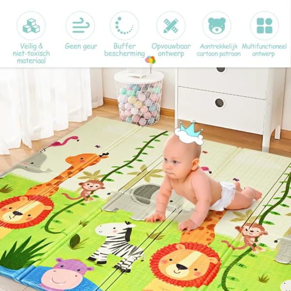 Baby Kruipmat Speelkleed Opvouwbaar Babymat Dubbelzijdig Speelkleed Groen 200 X 180 X 1,4cm
