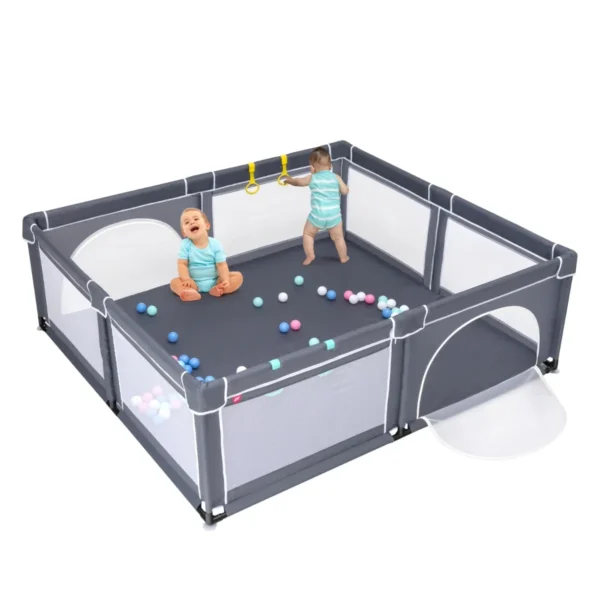 Baby Speelbox Grote Babybox Draagbare Box Met Deur Grondbox 206 X 185,5 X 68cm Donkergrijs