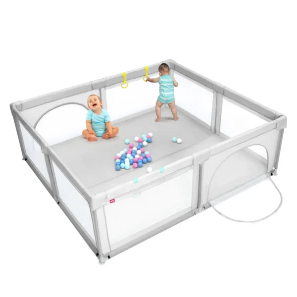 Baby Speelbox Grote Babybox Draagbare Box Met Deur Grondbox 206 X 185,5 X 68cm Grijs
