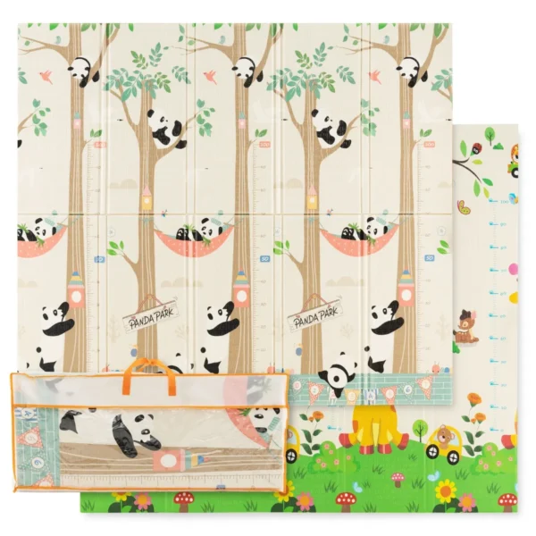 Baby Speelmat Opvouwbaar Babymat Dubbelzijdig Vloermat Met Draagtas Voor Binnen En Buiten 200 X 180 Cm Giraffe & Panda