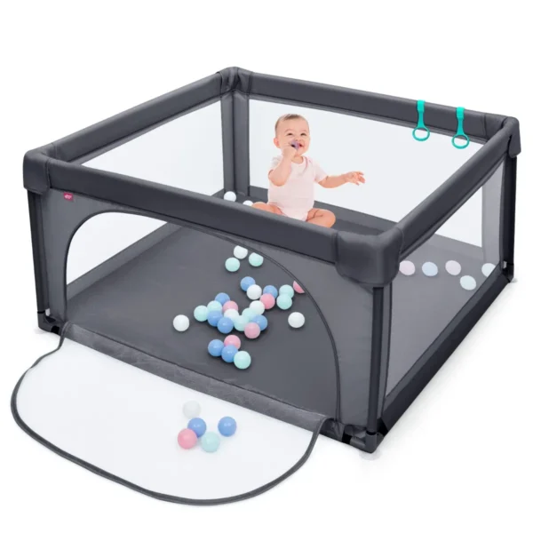 Babybox Grondbox Met 50 Speelballen Kinderbox Met Ademend Gaas 126 X 126 X 68 Cm Donkergrijs