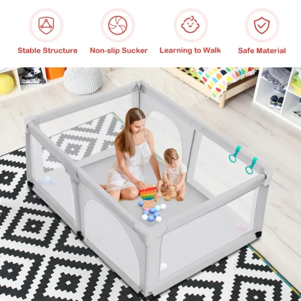 Babybox Met 50 Speelballen En 2 Deuren Baby Speelbox Grondbox 120 X 190cm Grijs