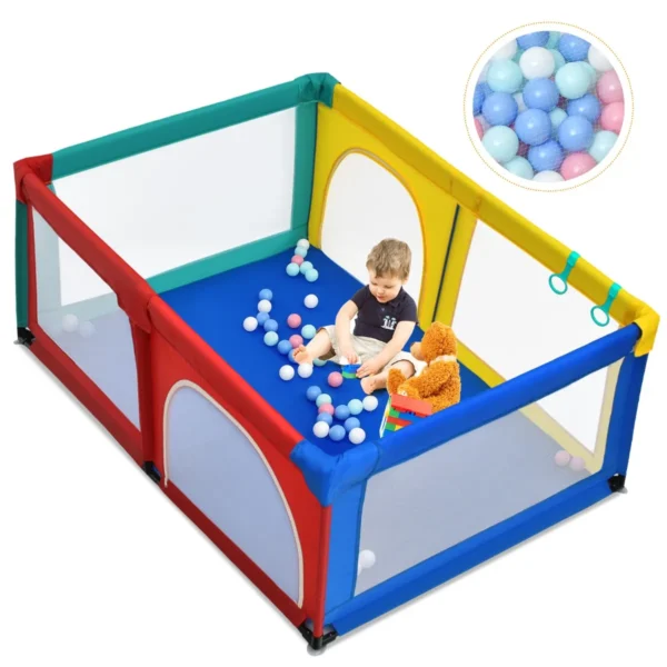Babybox Met 50 Speelballen En 2 Deuren Baby Speelbox Grondbox 120 X 190cm Kleurrijk