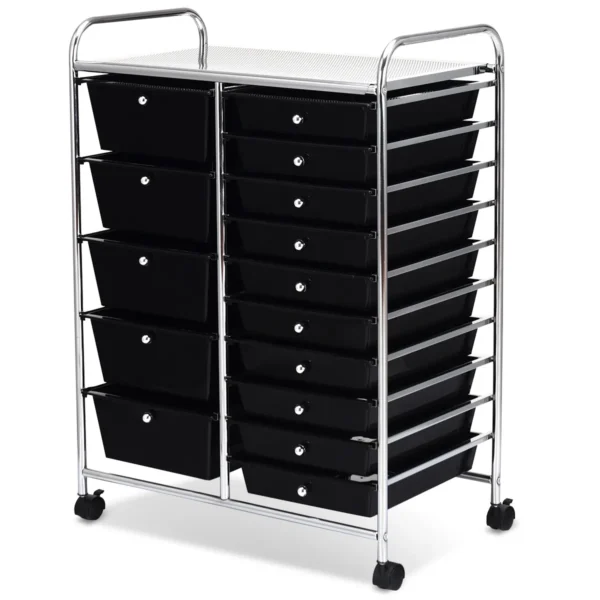 Badkamer Trolley Mobiele Opberger Met 15 Lades Kleur/Zwart 63 X 37 X 87 Cm-Zwart