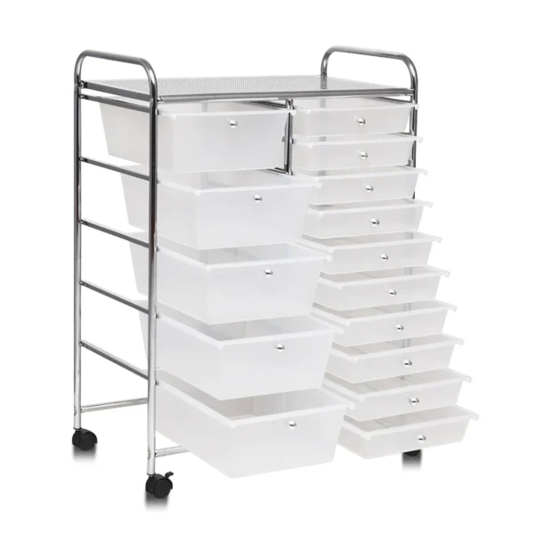 Badkamer Trolley Mobiele Opslag Trolley Met 15 Laden Gekleurd/Zwart 63 X 37 X 87 Cm-Transparant