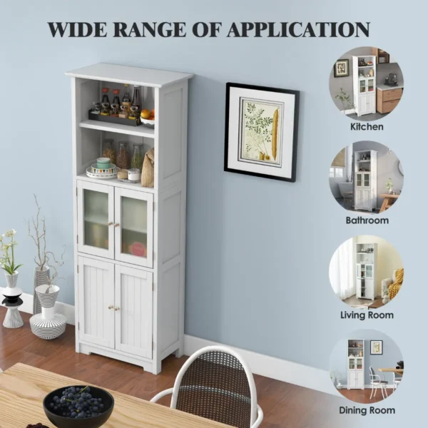 Badkamerkast Met Glazen Deuren 2 Open Vakken En Verstelbare Planken Hoge Opbergkast Voor Badkamer Keuken Woonkamer Wit