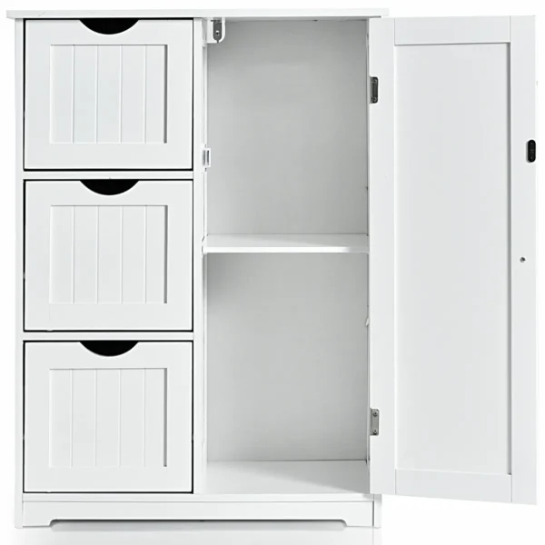 Badkamerkast Opbergkast Met 3 Laden En 1 Kastdeur Onderkast Met 3 Standen Verstelbare Plank Smalle Bijzetkast Wit