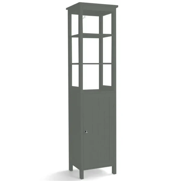 Badkamermeubel Op Poten Smalle Vrijstaande Kast Met 3 Open Vakken En 3-Standen Verstelbare Legplankkast-Grijs