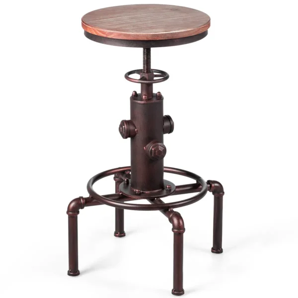 Barkruk In Hoogte Verstelbare Bistrokruk Vintage Kruk Met Ergonomische Voetsteun 44 X 44 X 59,5 - 75 Cm Naturel + Brons