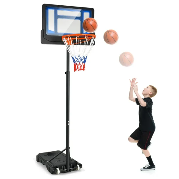 Basketbalstandaard 154-210 Cm In Hoogte Verstelbaar Basketbalkorf Met Standaard En 2 Wielen Voor Kinderen/ Volwassenen Blauw