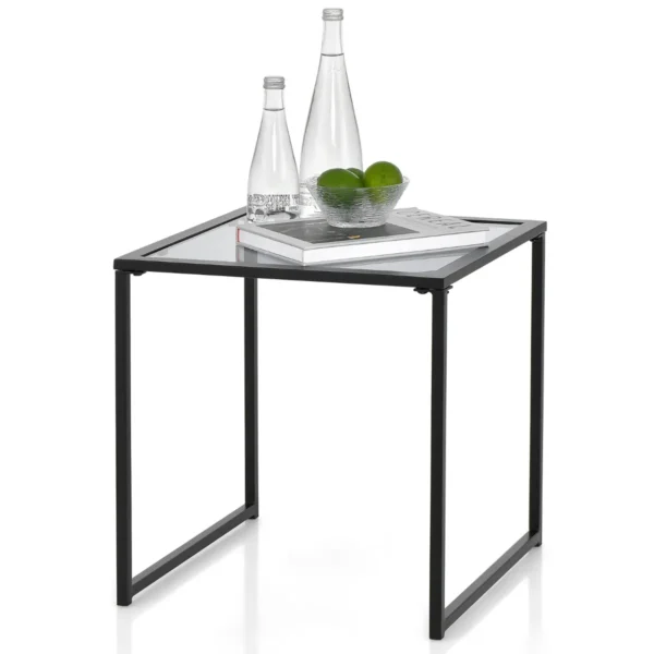 Bijzettafel Kleine Tuintafel Balkontafel Met Tafelblad Van Gehard Glas Koffietafel Voor Woonkamer Tuin Balkon Terras 43 X 43 X 45 Cm